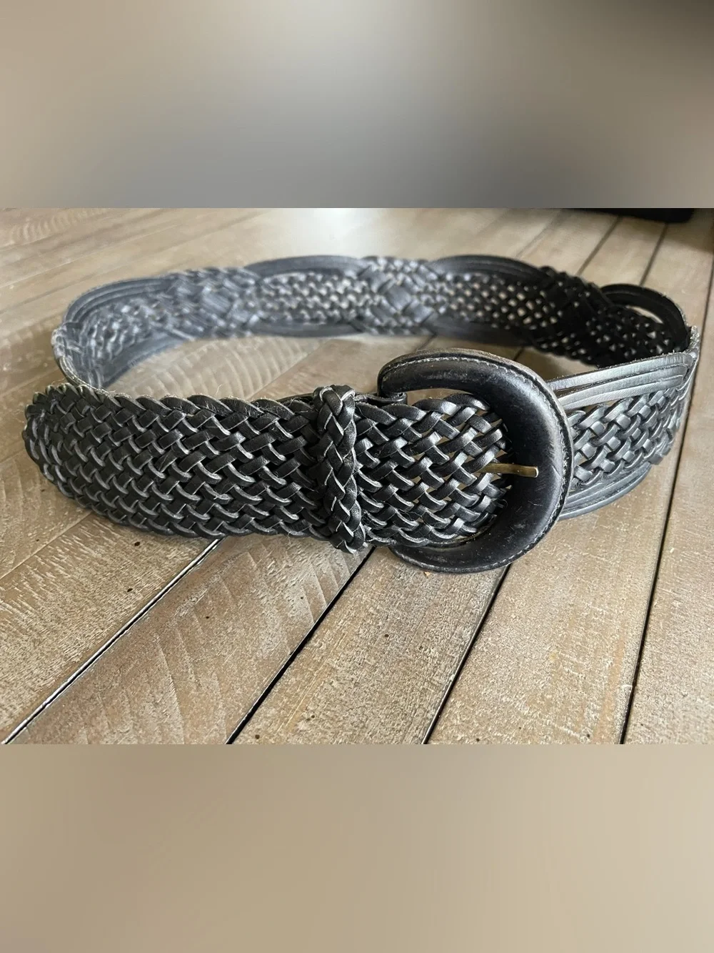 Braided Leather Waist Belt - Black vintage style